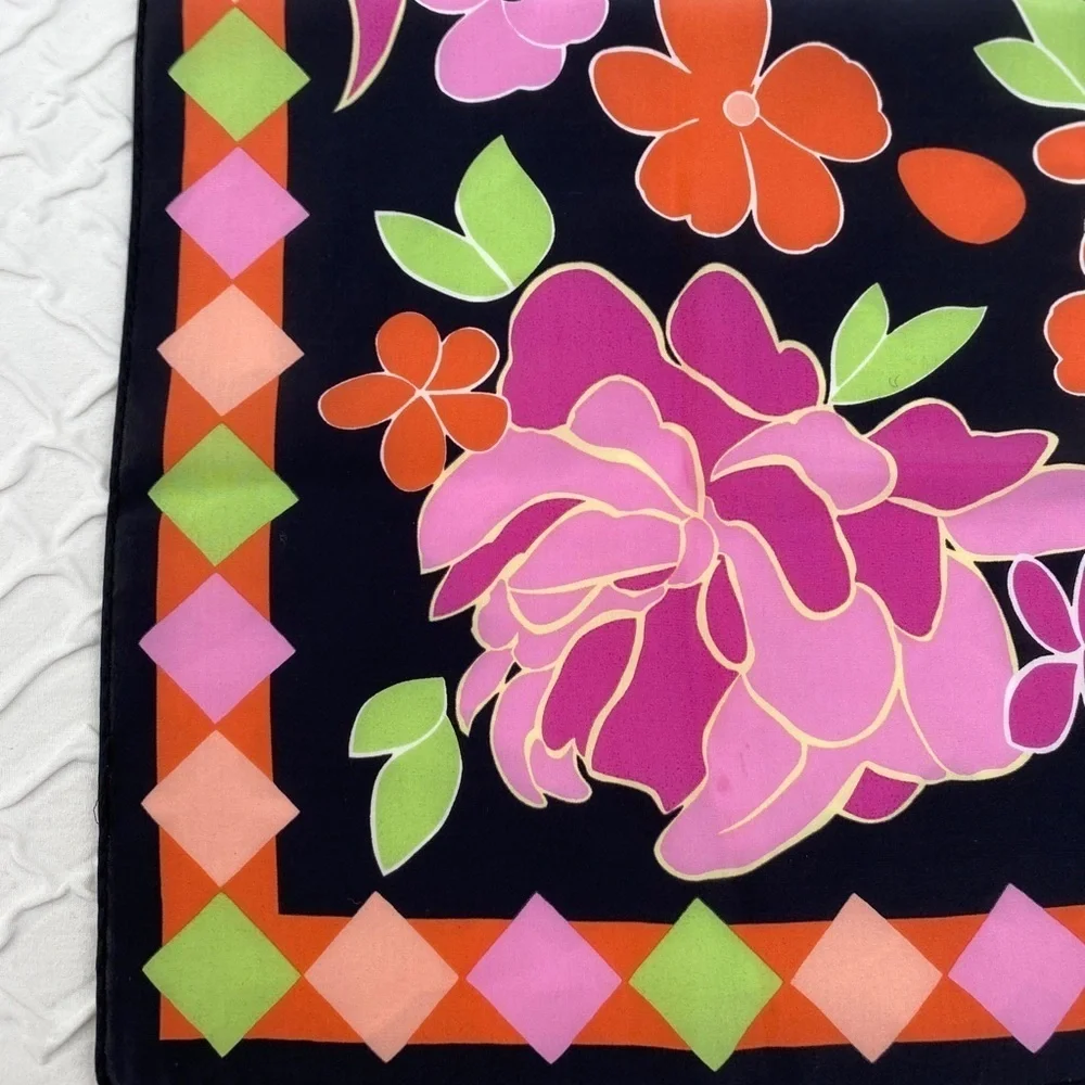 Anne Klein Silk Scarf Orange Green Black Pink Neon